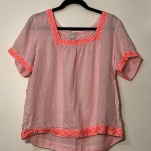 J. Crew Factory Square Neck Linen Embroidered Top